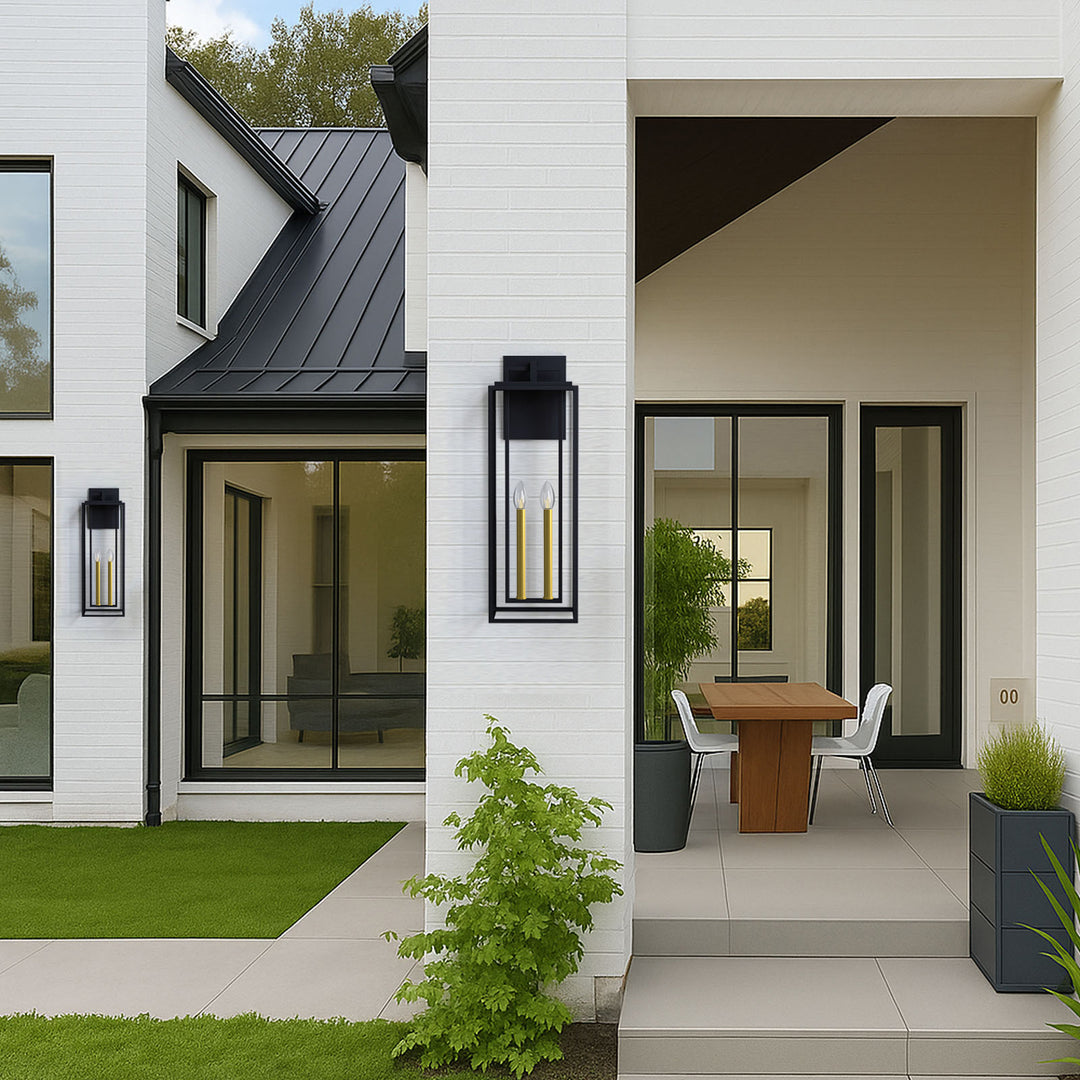 Harbor Black and Gold Base Outdoor Wall Light with Dusk to Dawn and Clear Tempered Glass #OW7102