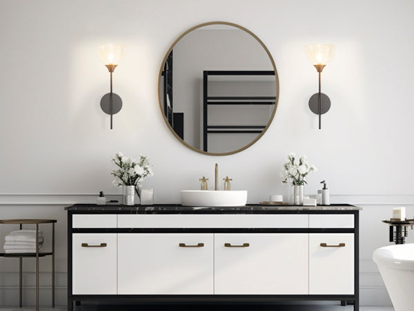 Shine Black and Gold ETL Dimmable Wall Sconces with Petal Shaped Glass Shade #48007