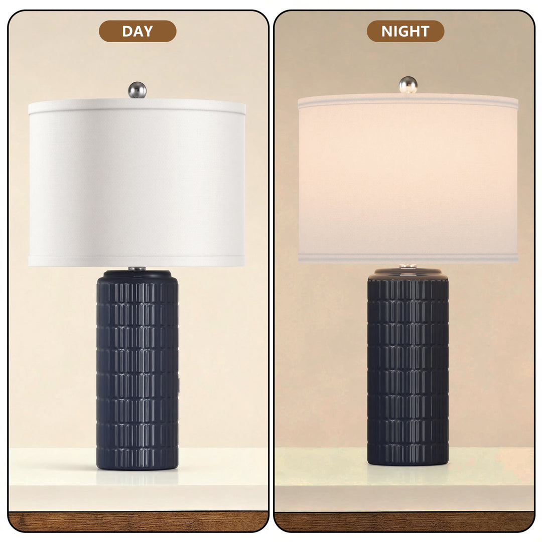 Illume 23" Contemporary Ceramic Table Lamp With Linen Shade, Modern Minimalist Design (Set of 2) #T282