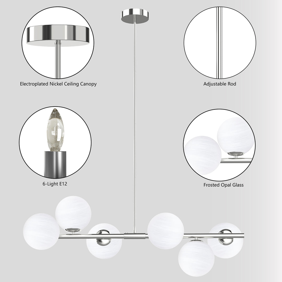 Nimbus 6-light Modern Liner Milky White Glass And Metal Chandelier For Living Room/dining Room #29009