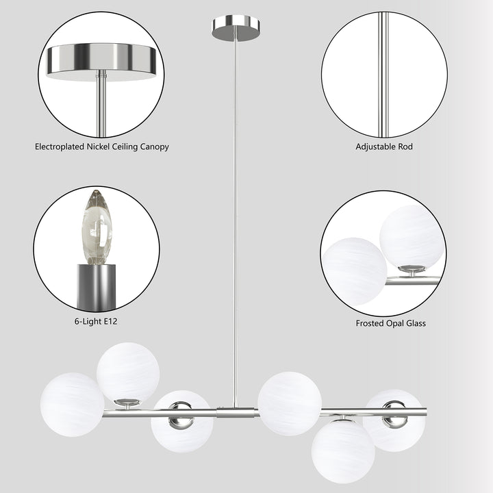Nimbus 6-light Modern Liner Milky White Glass And Metal Chandelier For Living Room/dining Room #29009