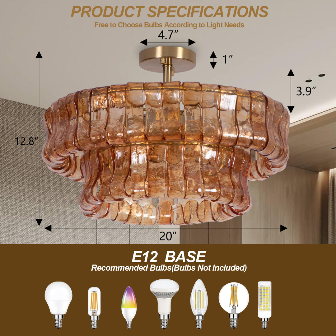Lumen 20" 6-Light Brushed Brass Double-Layer Clear Artistic Glass Unique / Statement Semi-Flush Mount For Living Room/Bedroom #19235