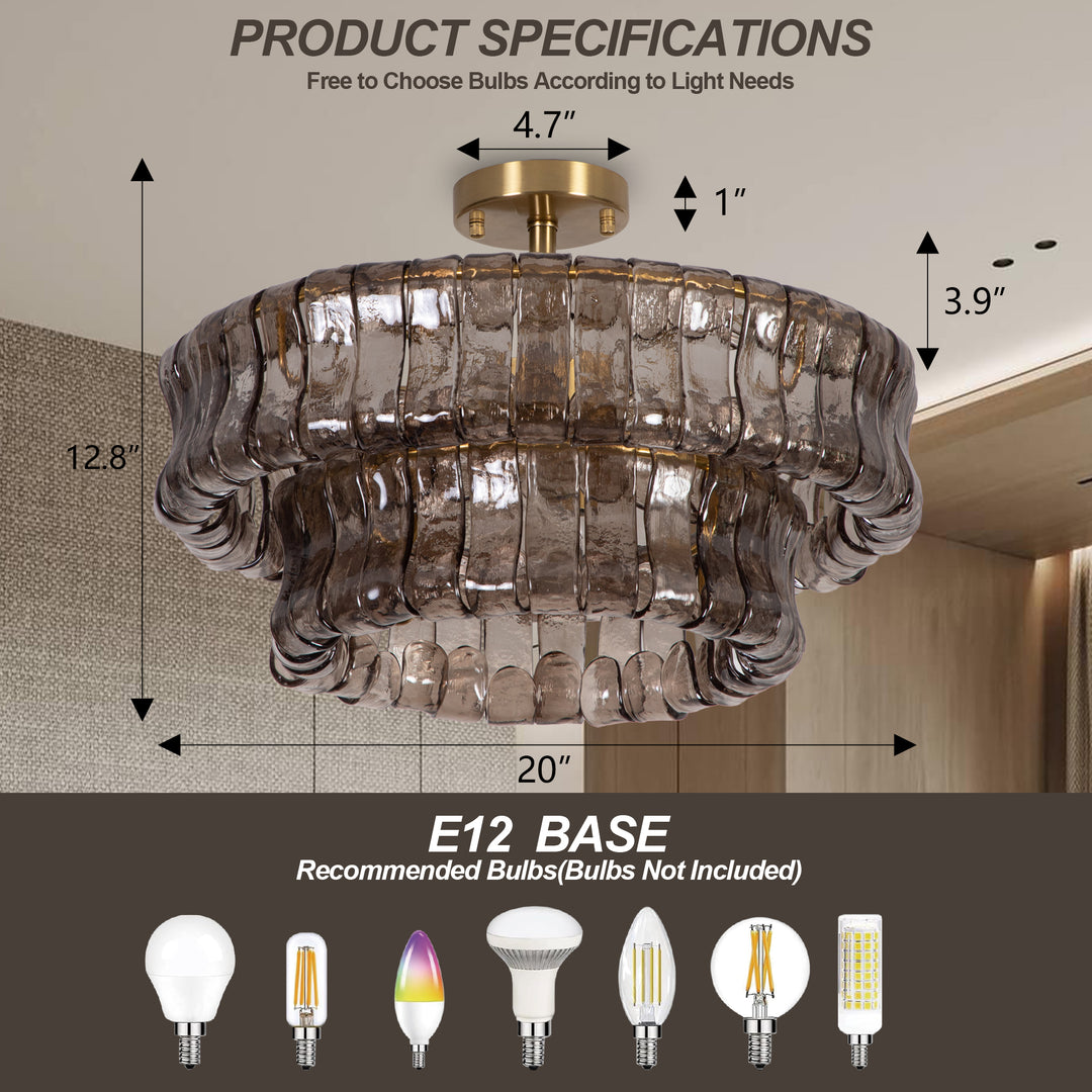 Lumen 20" 6-Light Brushed Brass Double-Layer Clear Artistic Glass Unique / Statement Semi-Flush Mount For Living Room/Bedroom #19235