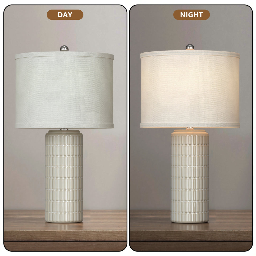 Aura 23" Contemporary Ceramic Table Lamp With Linen Shade, Modern Minimalist Design (Set of 2) #T282