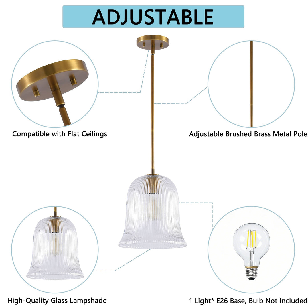Glimmer 1-Light Metal & Glass Modern Bell Adjustable Rod Single Pendant Light #48001