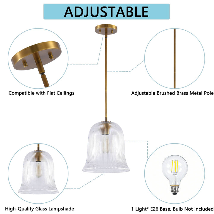 Glimmer 1-Light Metal & Glass Modern Bell Adjustable Rod Single Pendant Light #48001