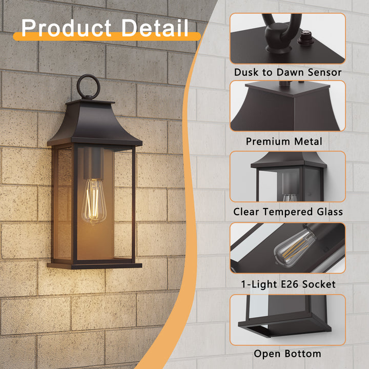 Maxax Dusk to Dawn Outdoor Wall Lights 3-Light, Oil Rubbed Bronze Exterior Lighting Fixtures, 25" Large Outdoor Wall Sconce, Waterproof Outside Wall Lantern for Porch Patio Garage #7076-3BR
