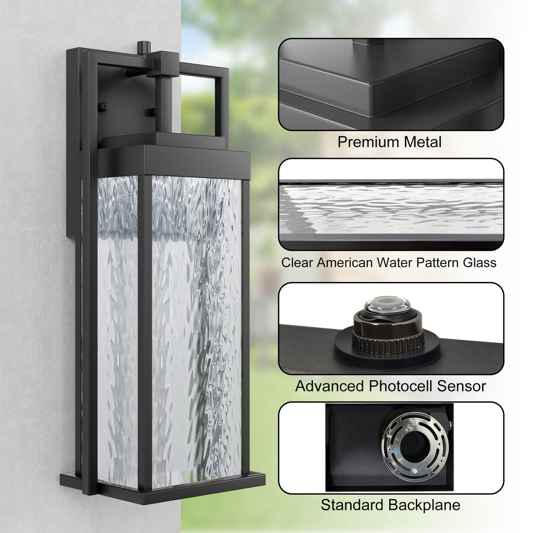 Terrain 18'' H Dimmable LED Black Iron Water Ripple Glass Outdoor Wall Light with Dusk to Dawn #OW7099