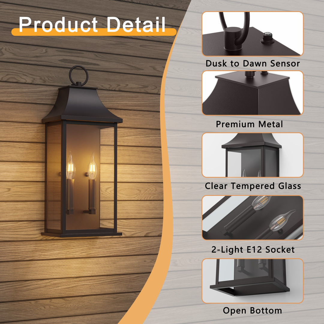 Maxax Dusk to Dawn Outdoor Wall Lights 3-Light, Oil Rubbed Bronze Exterior Lighting Fixtures, 25" Large Outdoor Wall Sconce, Waterproof Outside Wall Lantern for Porch Patio Garage #7076-3BR