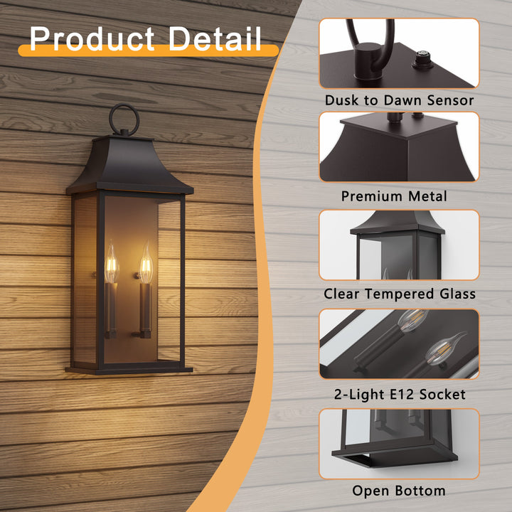 Maxax Dusk to Dawn Outdoor Wall Lights 3-Light, Oil Rubbed Bronze Exterior Lighting Fixtures, 25" Large Outdoor Wall Sconce, Waterproof Outside Wall Lantern for Porch Patio Garage #7076-3BR