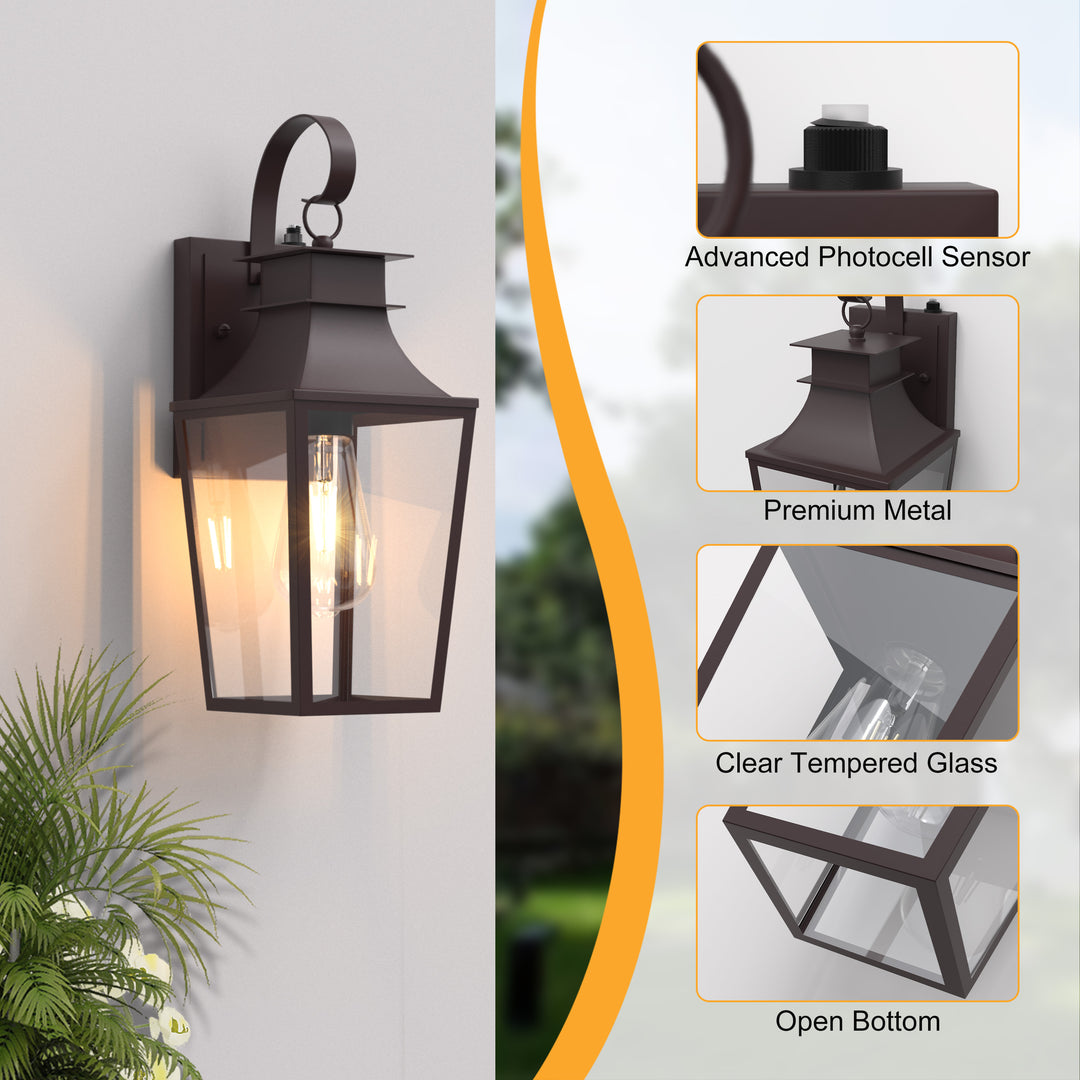 Tempered Glass Outdoor Wall Light With Dusk To Dawn #7060-2BK
