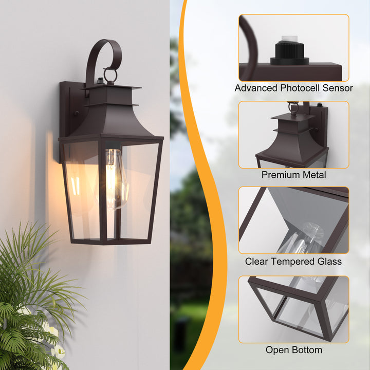 Tempered Glass Outdoor Wall Light With Dusk To Dawn #7060-2BK