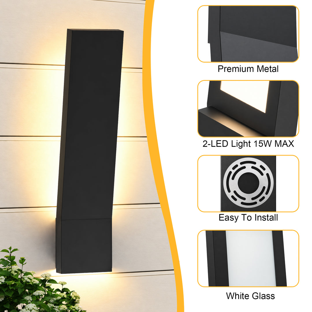 22" Modern LED Outdoor Wall Sconce, Dimmable Up &amp; Down Lighting, Weatherproof Matte Black Iron, Hardwired Porch Light 
