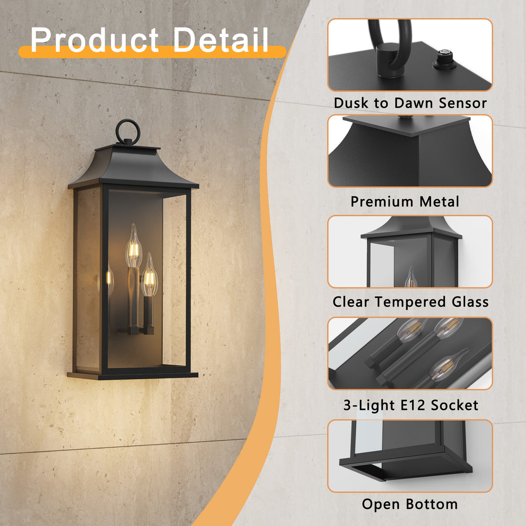 Maxax Dusk to Dawn Outdoor Wall Lights 3-Light, Oil Rubbed Bronze Exterior Lighting Fixtures, 25" Large Outdoor Wall Sconce, Waterproof Outside Wall Lantern for Porch Patio Garage #7076-3BR