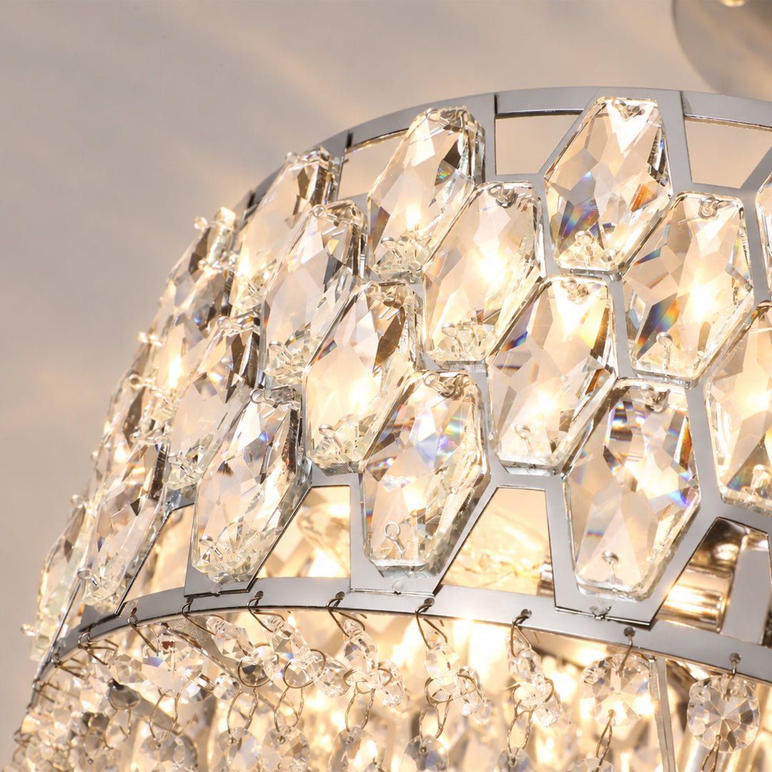 14" 3-Light Polished Brass Drum Semi-Flush Mount Ceiling Light with Crystal Accents for Living Room & Bedroom #19241