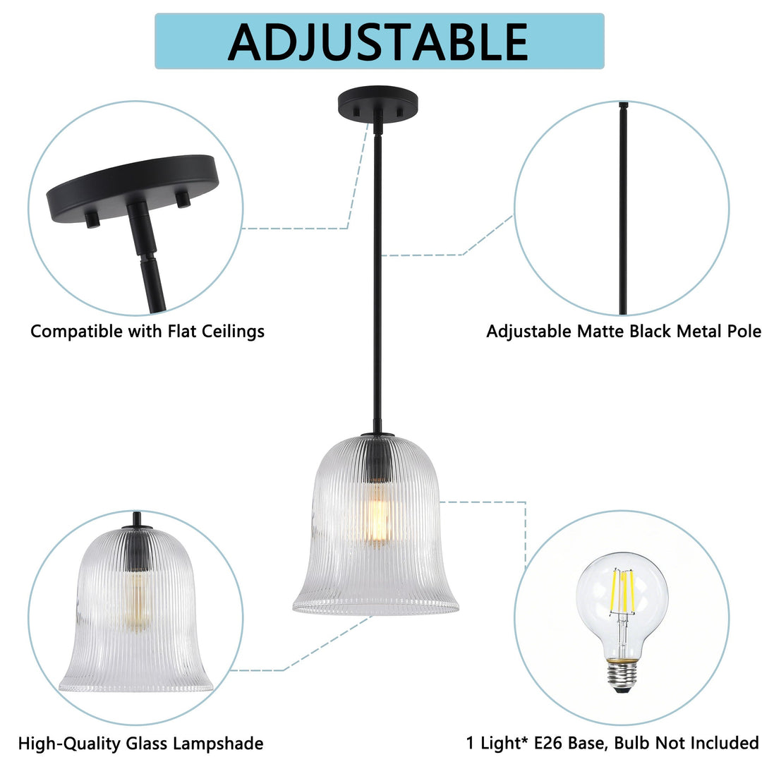 Glimmer 1-Light Metal & Glass Modern Bell Adjustable Rod Single Pendant Light #48001