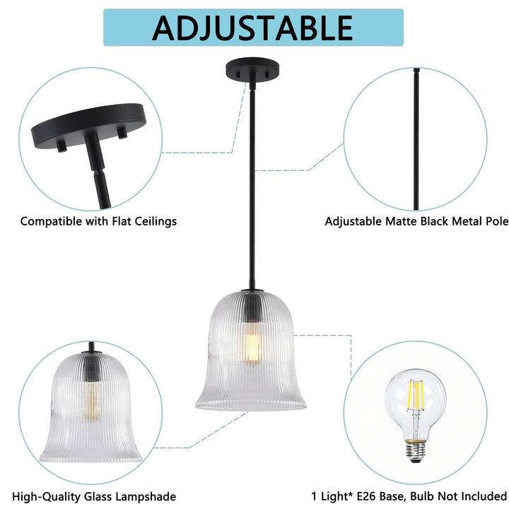 Glimmer 1-Light Metal & Glass Modern Bell Adjustable Rod Single Pendant Light #48001