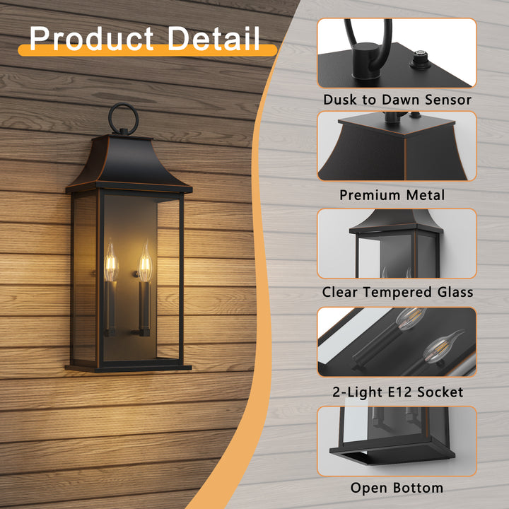 Maxax Dusk to Dawn Outdoor Wall Lights 3-Light, Oil Rubbed Bronze Exterior Lighting Fixtures, 25" Large Outdoor Wall Sconce, Waterproof Outside Wall Lantern for Porch Patio Garage #7076