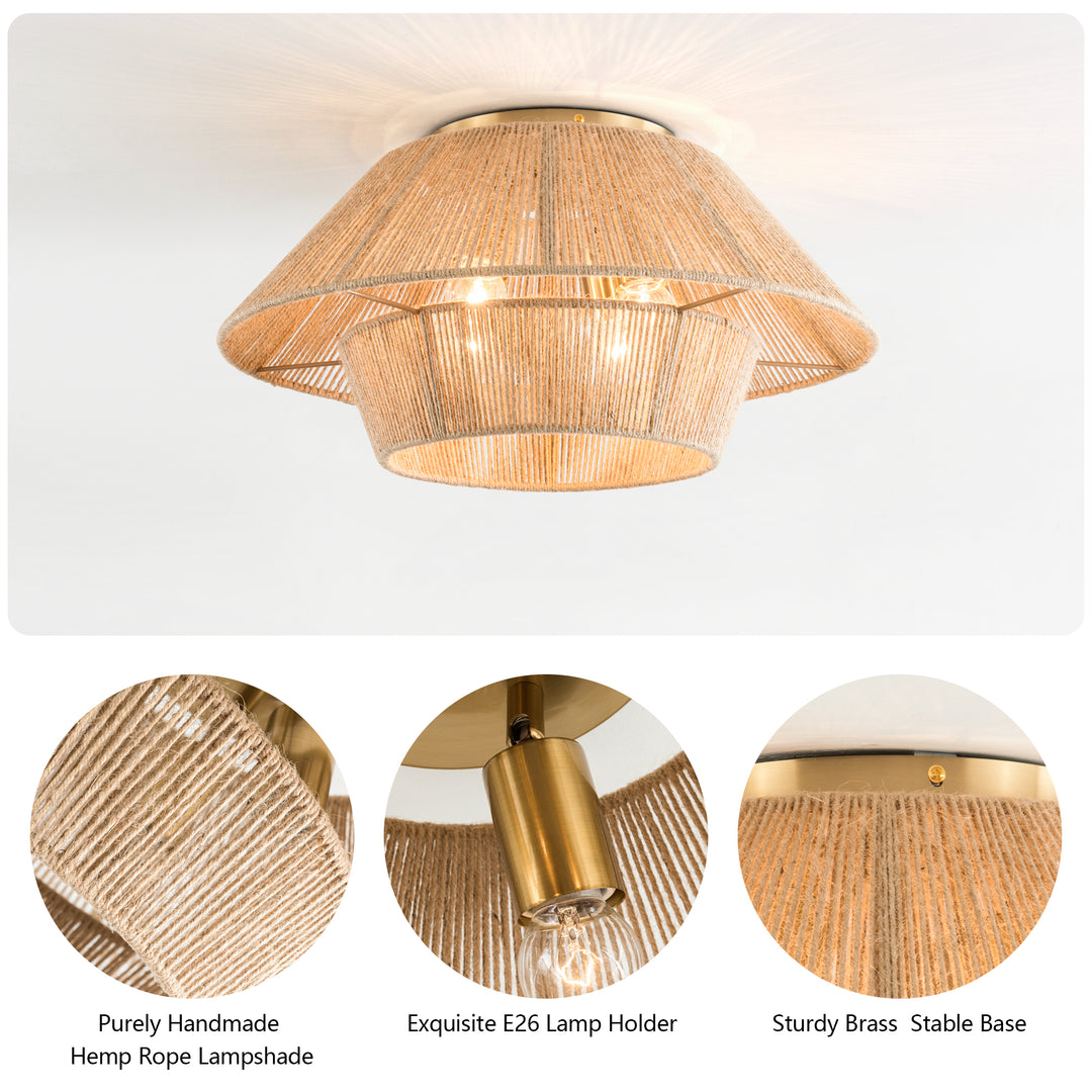 Natural Rattan Semi-Flush Mount Ceiling Light