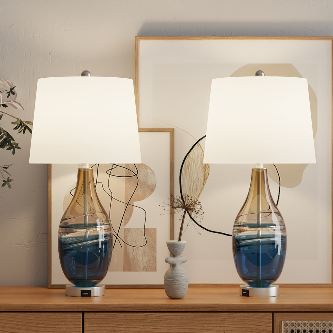 Tomi 27.37in Blue Table Lamp Set