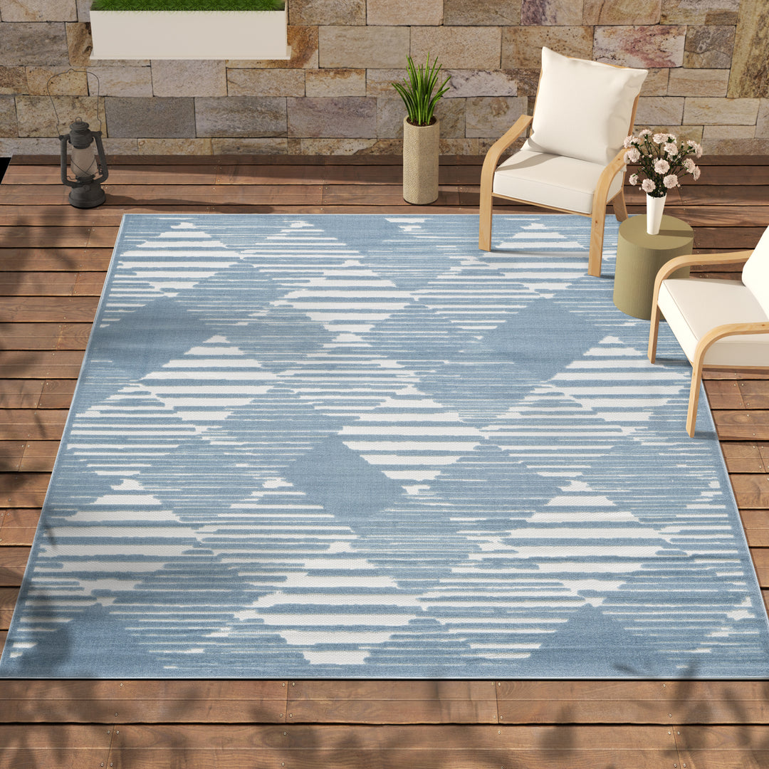 Blue Diamond Striped Pattern Indoor/Outdoor Carpet #TO1001