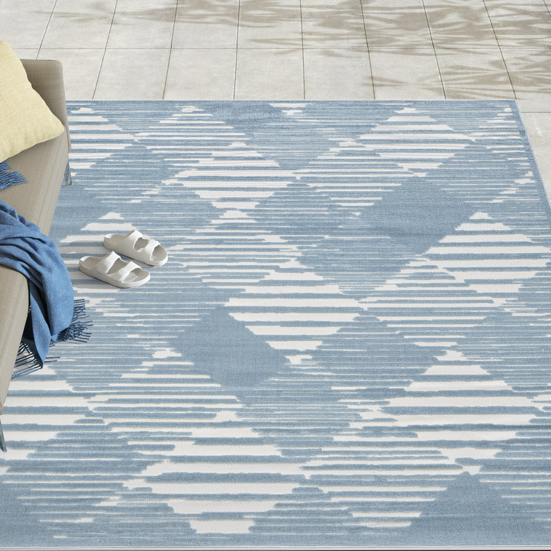 Blue Diamond Striped Pattern Indoor/Outdoor Carpet #TO1001