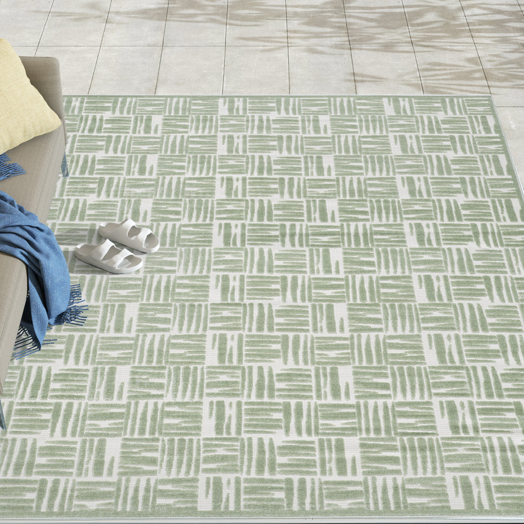 Green Textured Grid Pattern Indoor/Outdoor Carpet #TO3001