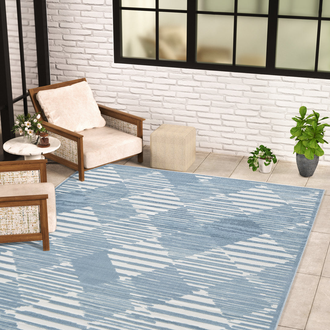 Blue Diamond Striped Pattern Indoor/Outdoor Carpet #TO1001