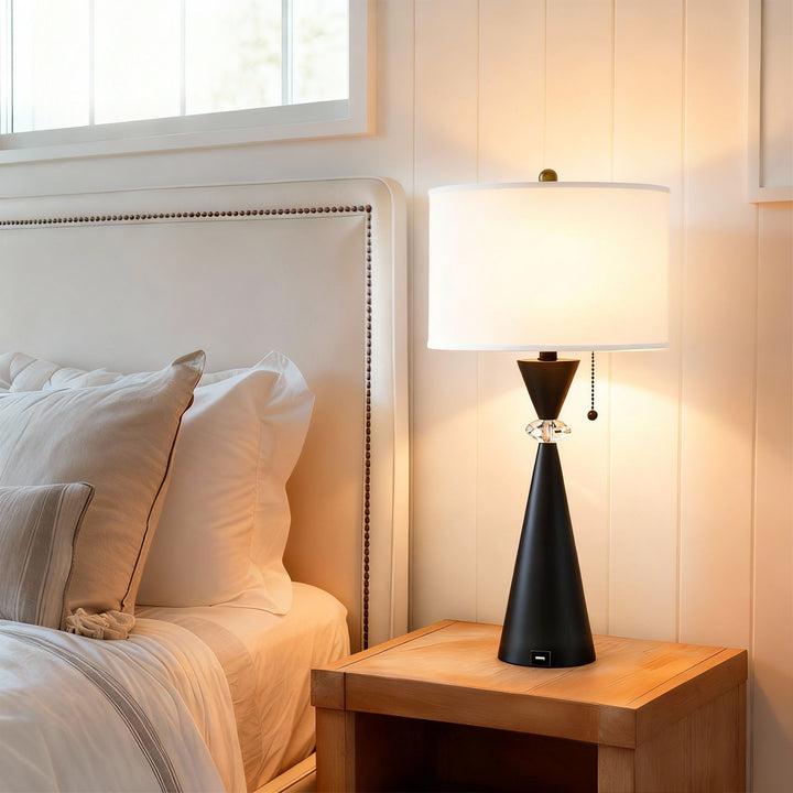 Maxax 28.25in Nickel Table Lamp Set with USB (Set of 2) #T07