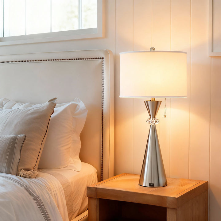 Maxax 28.25in Nickel Table Lamp Set with USB (Set of 2) #T07