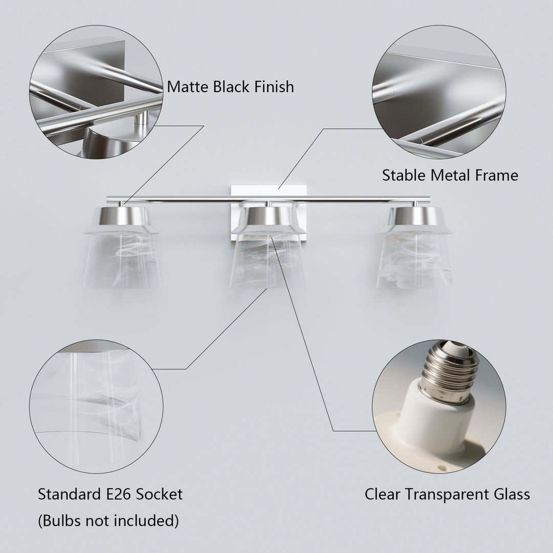 Glimmer 22.6w" 3-light Led Dimmable 3000k/4000k/5000k 3cct ETL Certificated Vanity Light With Patterned Glass #MX21055