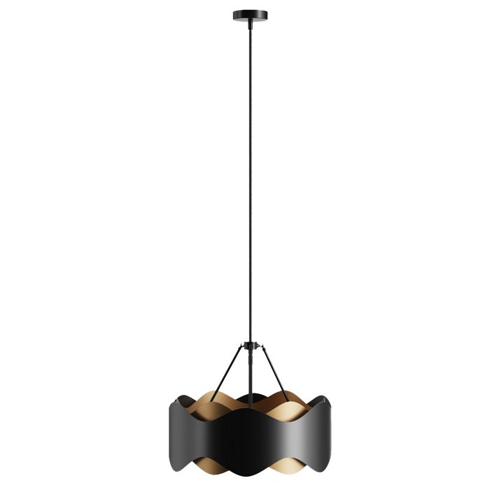 Glimmer 6-Light 24"W Black/Gold Modern Drum Chandelier With Iron Shade For Bedroom Or Living Room #MX21056