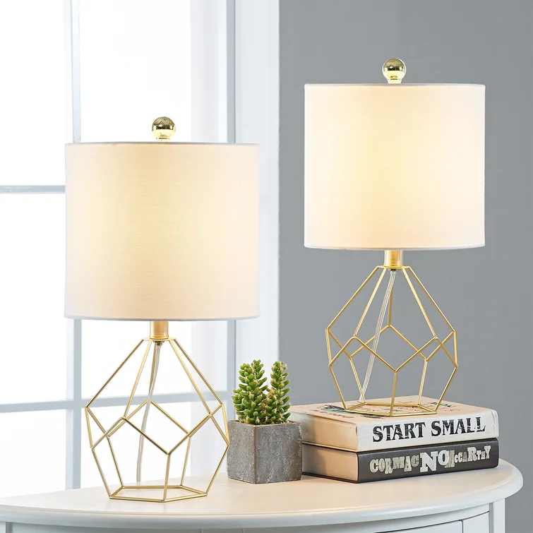 Yullili 19'' Elegant Gold Geometric Table Lamps (Pair) with White Shades