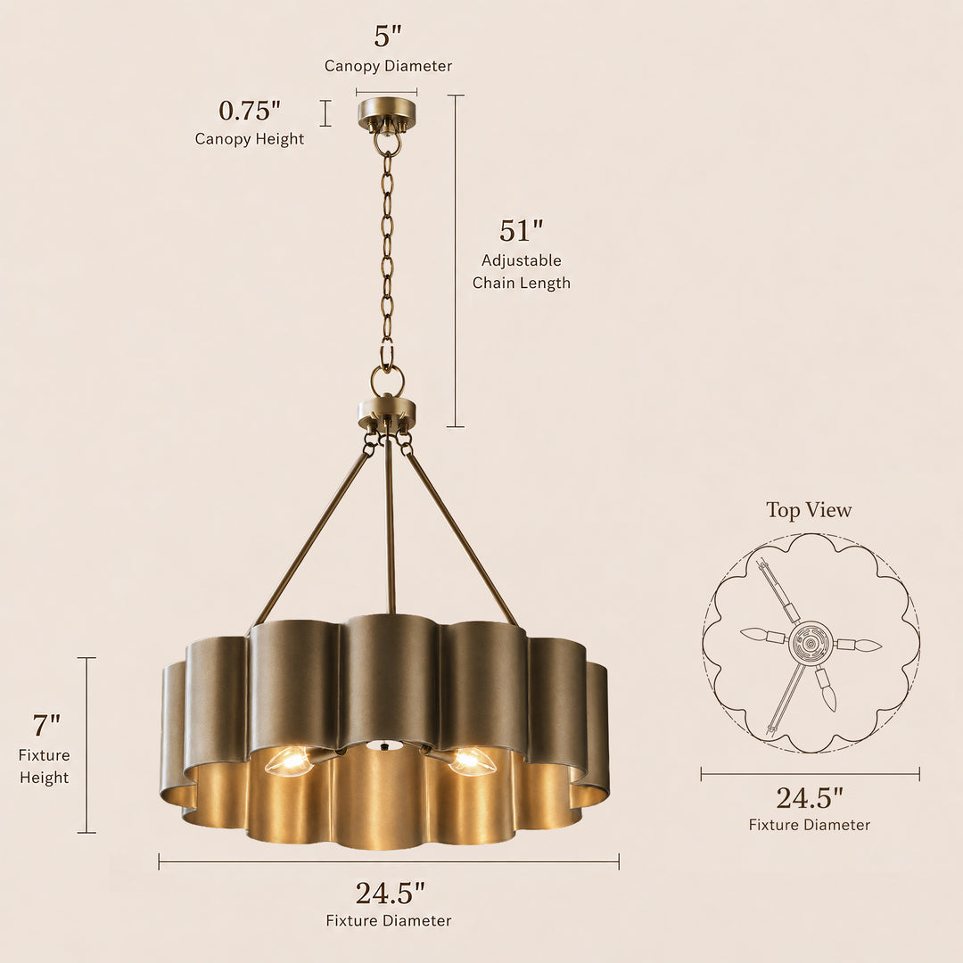 25" Modern Antique Bronze Drum Chandelier with Metal Shade for Dining Room & Bedroom #48013