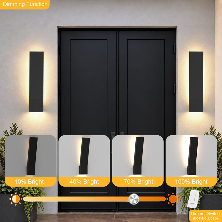 22" Modern LED Outdoor Wall Sconce, Dimmable Up &amp; Down Lighting, Weatherproof Matte Black Iron, Hardwired Porch Light 