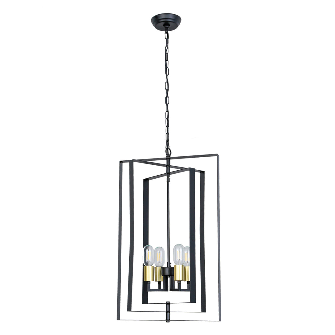 Maxax 4-Light Lantern&Candle Style Geometric Black&Gold Chandelier With Wrought Iron Accents #MX19117-4BG-P