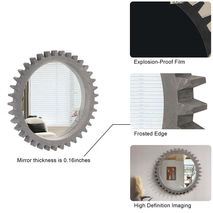 Clarity Wood Round Gear-Shaped Hanging Decorative Wall Mirror #WM-006