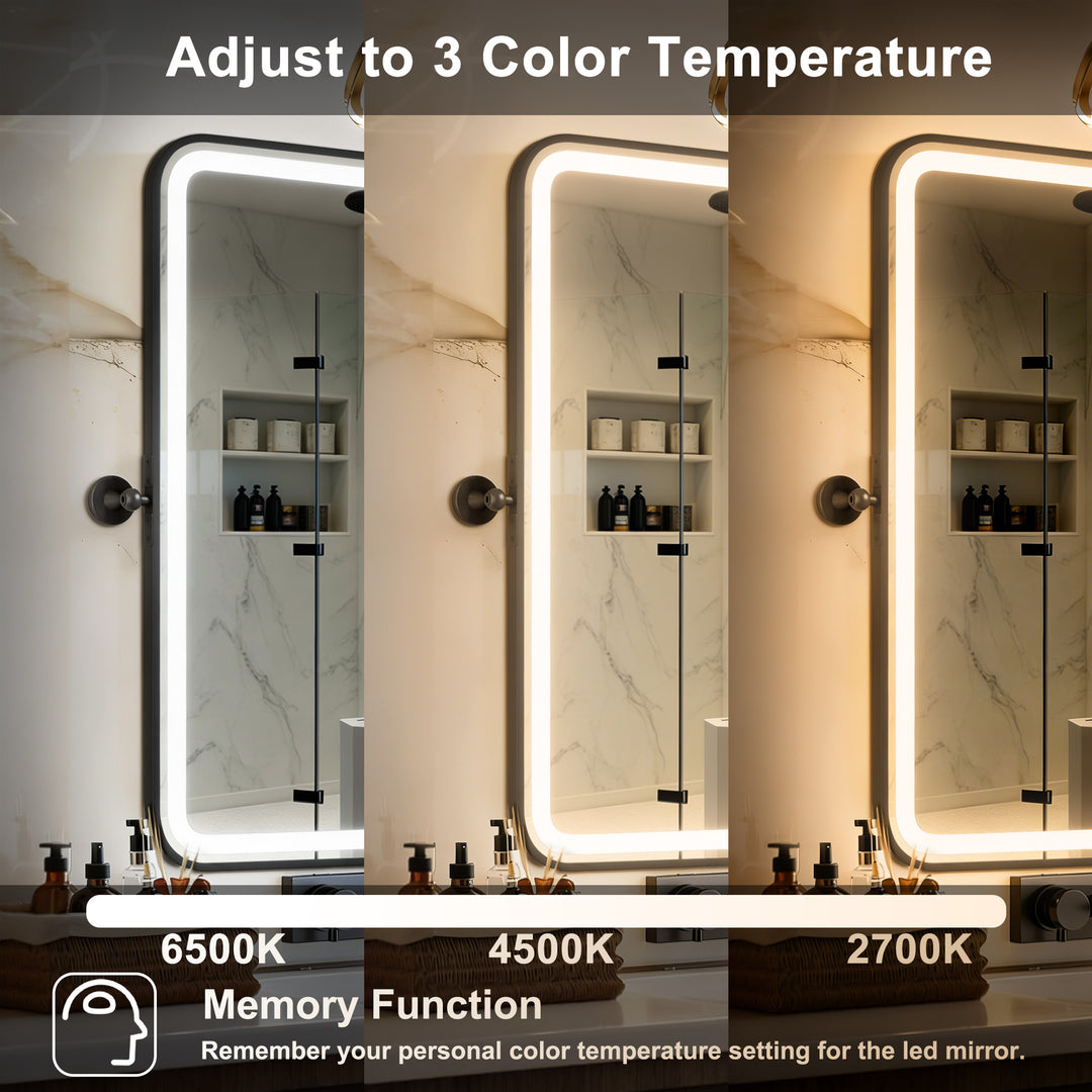 Elevate Home Modern Led Framed Tempered Anti-fog Dimmable 3-color Wall Mounted Vanity Mirror For Bathroom #52001