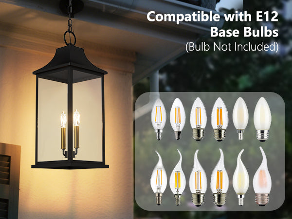 Element 2 - Light 20''H Adjustable Black and Gold Base Iron ETL Outdoor Hanging Lights with Clear Tempered Glass #7089