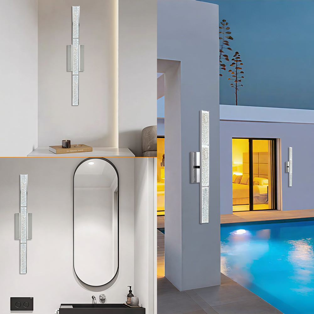 Elysian 24''h Dimmable Led Chrome Iron 3cct Adjustable Outdoor Wall Light With Water Glass #WL7090