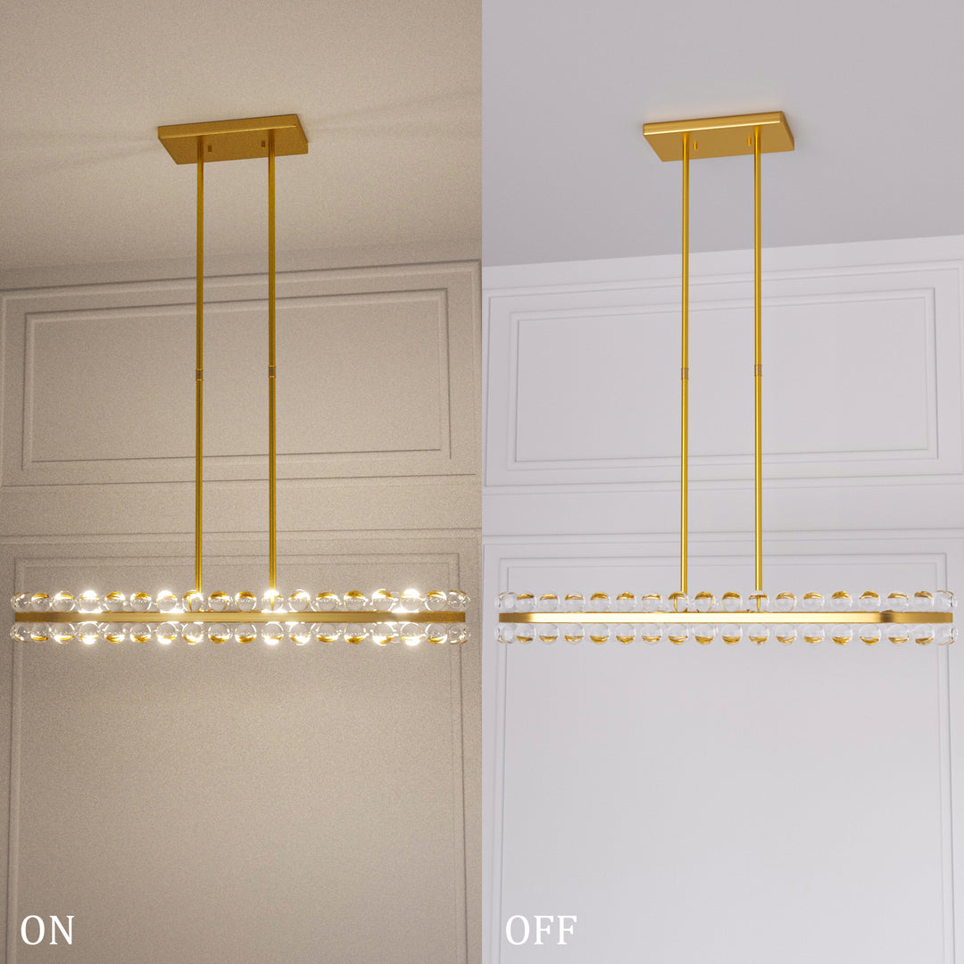 8-Light Brass Crystal Kitchen Island Linear Pendant