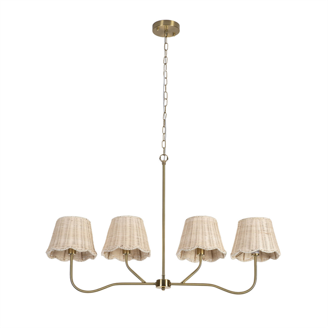 Zenith 4-light 36" Polished Brass Linear Kitchen Island Pendant With Rattan Shades For Dining Room #19231