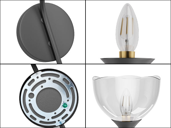 Shine Black and Gold ETL Dimmable Wall Sconces with Petal Shaped Glass Shade #48007