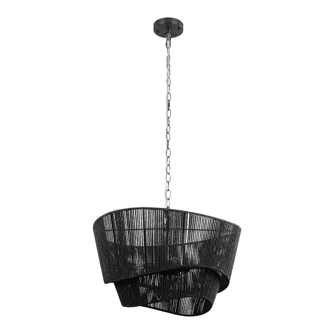 Solara 5-light Electroplated Brass Wood Ratten Paper Rope Chandelier For Living Room/bedroom #28010