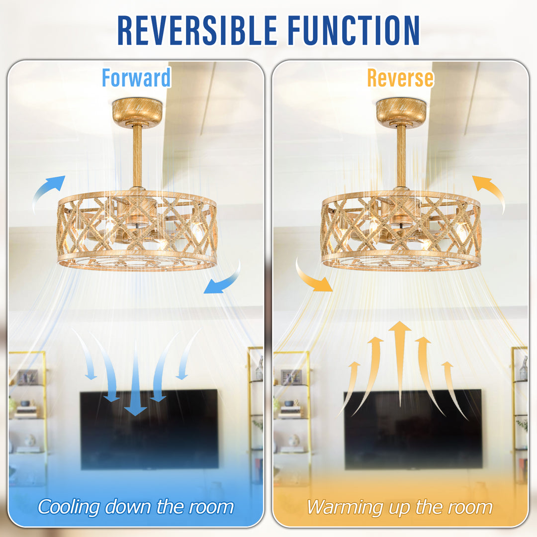 Maxax 19" Boho Caged Low Profile Ceiling Fan with Light and Remote, Stepless Color Temperature & 6 Speeds, Farmhouse Flush Mount Fan for Bedroom, Kitchen, Living Room, Kids Room #26001