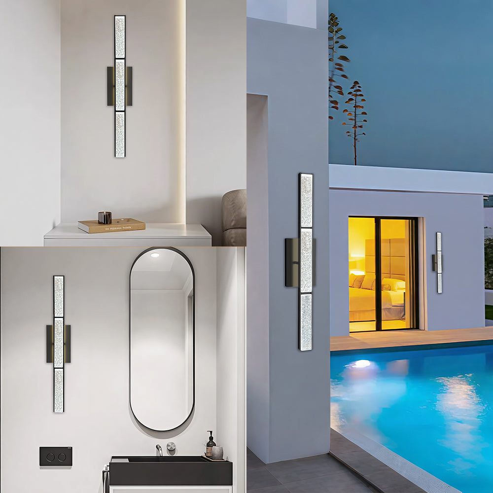 Elysian 24''h Dimmable Led Chrome Iron 3cct Adjustable Outdoor Wall Light With Water Glass #WL7090