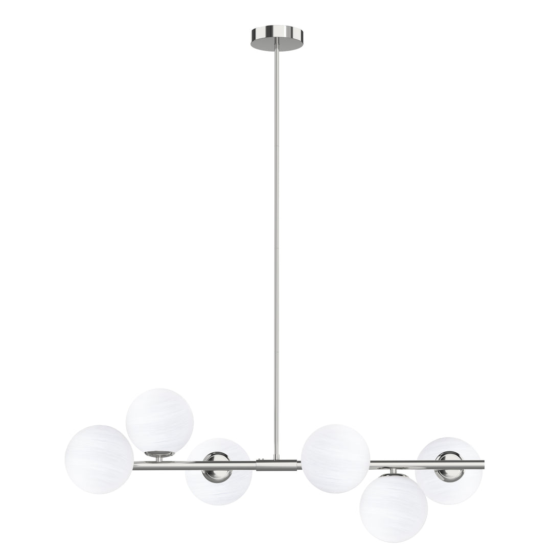 Nimbus 6-light Modern Liner Milky White Glass And Metal Chandelier For Living Room/dining Room #29009