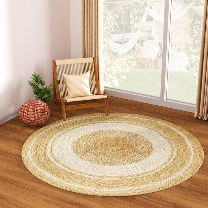 4modernhome Jute Hand Braided Zigzag Stitch Natural Fibers Farmhouse Style Area Rug For Dining Room Living Room Kitchen, Off White/Natural #DT23-8