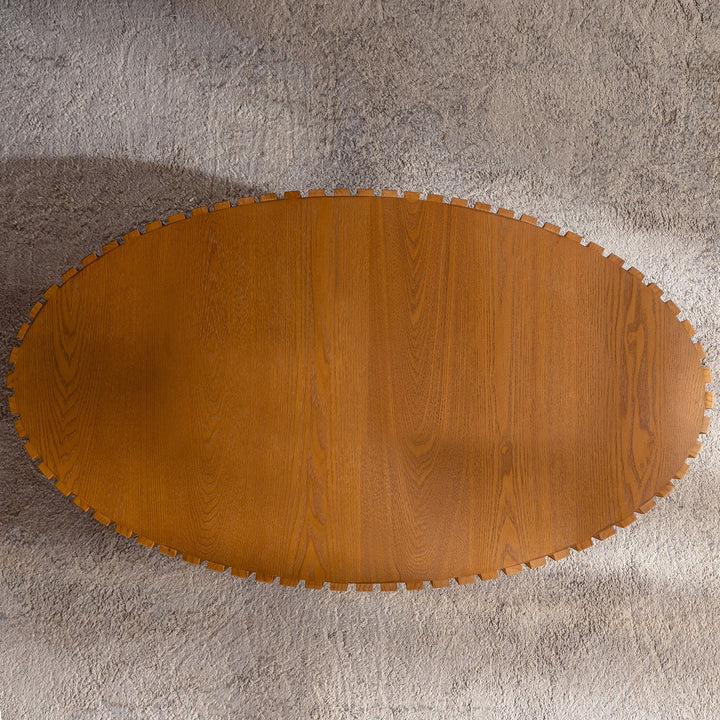 Timeless Round Coffee Table Handcrafted Relief Wooden Olive-Shaped Tea Table For Living Room #25013