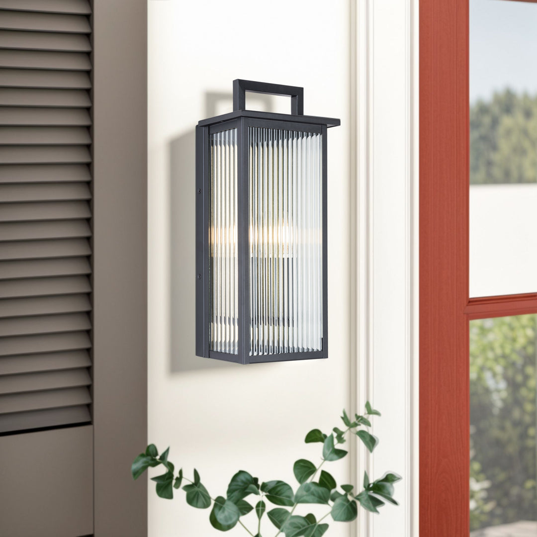 2 - Light 18''H Black Metal Glass Outdoor Wall Sconce with Dusk to Dawn #7039-2BK